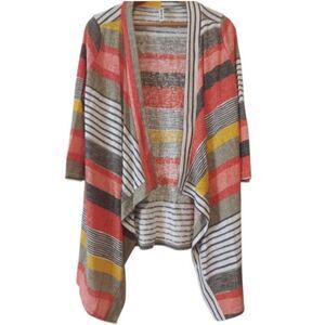 Dearcase Cardigan 3/4 Sleeve Open Waterfall Front Striped Size Small